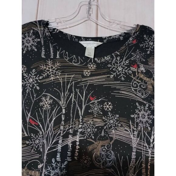 Christopher and Banks Shirt‎ Ladies Extra Large Petite Black Snowman Cardinal - Picture 3 of 8